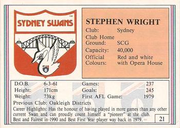 1992 AFL Regina #21 Stephen Wright Back